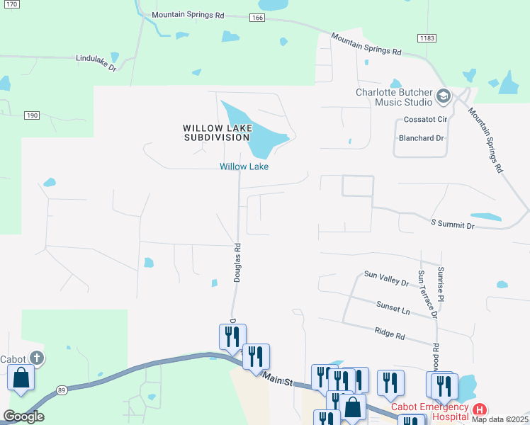 map of restaurants, bars, coffee shops, grocery stores, and more near 507 Sweet Gum Court in Cabot