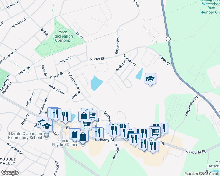 map of restaurants, bars, coffee shops, grocery stores, and more near 825 Wilcrest Court in York
