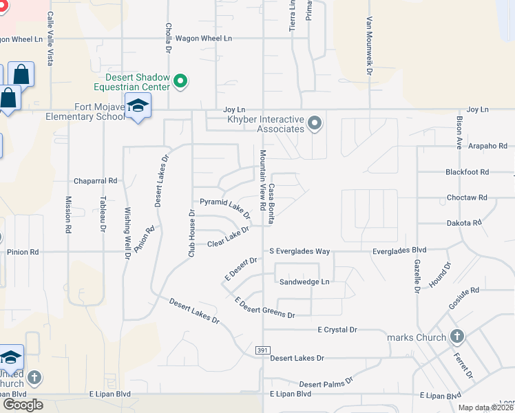 map of restaurants, bars, coffee shops, grocery stores, and more near 5637-5685 Mountain View Road in Fort Mohave