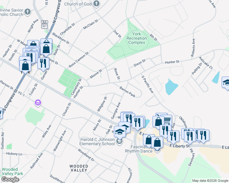 map of restaurants, bars, coffee shops, grocery stores, and more near 13 Catherine Street in York