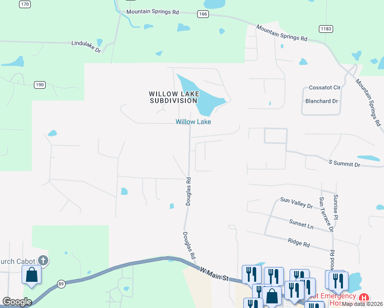 map of restaurants, bars, coffee shops, grocery stores, and more near 585 Crepe Myrtle Loop in Cabot