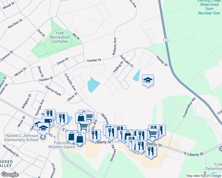 map of restaurants, bars, coffee shops, grocery stores, and more near 825 Wilcrest Court in York