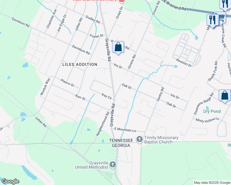 map of restaurants, bars, coffee shops, grocery stores, and more near 808 Graysville Rd in Chattanooga