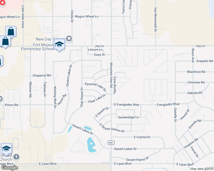 map of restaurants, bars, coffee shops, grocery stores, and more near 5637-5685 Mountain View Road in Fort Mohave