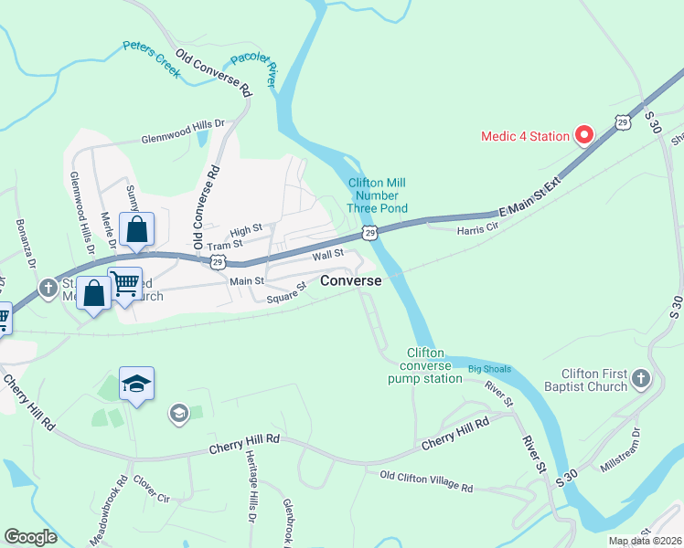 map of restaurants, bars, coffee shops, grocery stores, and more near in Converse