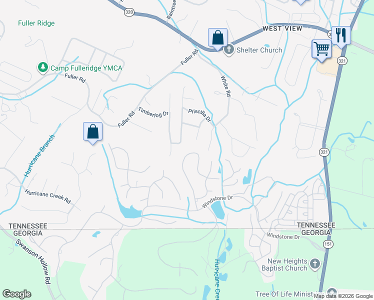 map of restaurants, bars, coffee shops, grocery stores, and more near 9449 Lazy Circles Drive in Ooltewah