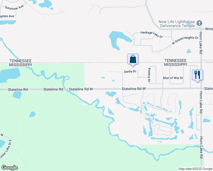 map of restaurants, bars, coffee shops, grocery stores, and more near 4800 Stateline Road West in Southaven