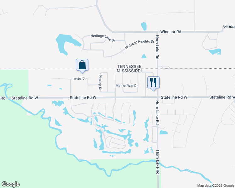 map of restaurants, bars, coffee shops, grocery stores, and more near 9022 Belmont Drive in Southaven