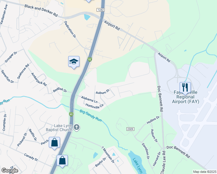 map of restaurants, bars, coffee shops, grocery stores, and more near 155 Auburn Street in Fayetteville
