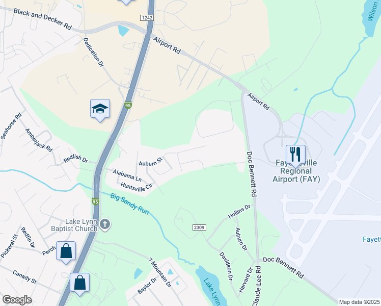 map of restaurants, bars, coffee shops, grocery stores, and more near 212 Auburn Street in Fayetteville