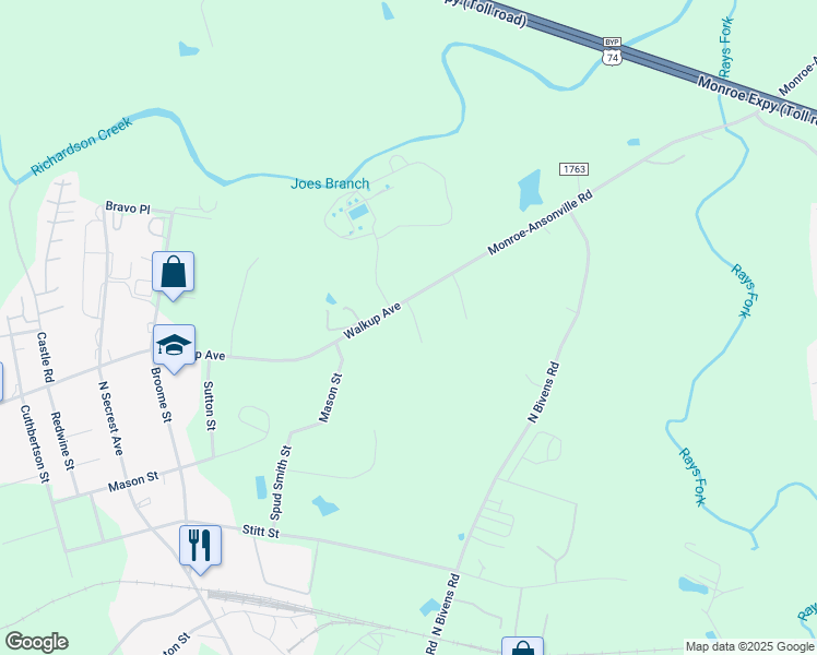 map of restaurants, bars, coffee shops, grocery stores, and more near 589 Frances Street in Monroe