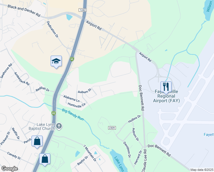 map of restaurants, bars, coffee shops, grocery stores, and more near 212 Auburn Street in Fayetteville