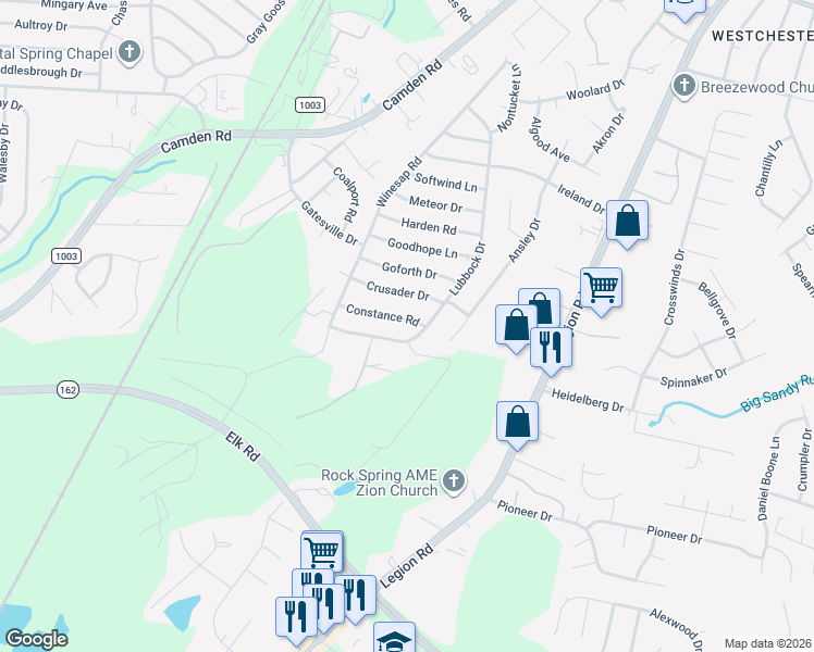 map of restaurants, bars, coffee shops, grocery stores, and more near 3608 Lubbock Drive in Hope Mills