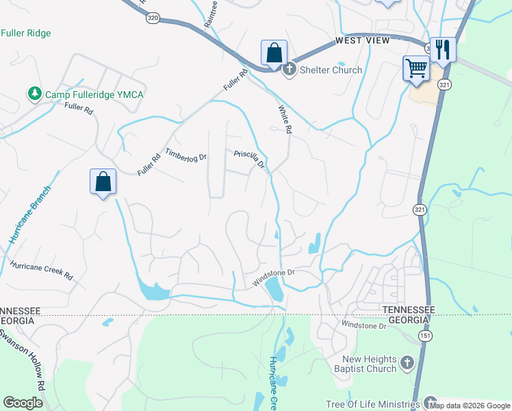 map of restaurants, bars, coffee shops, grocery stores, and more near 9461 Lazy Circles Drive in Ooltewah