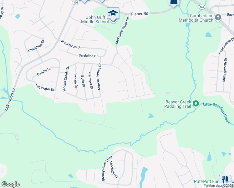 map of restaurants, bars, coffee shops, grocery stores, and more near 2417 Bankswood Court in Fayetteville