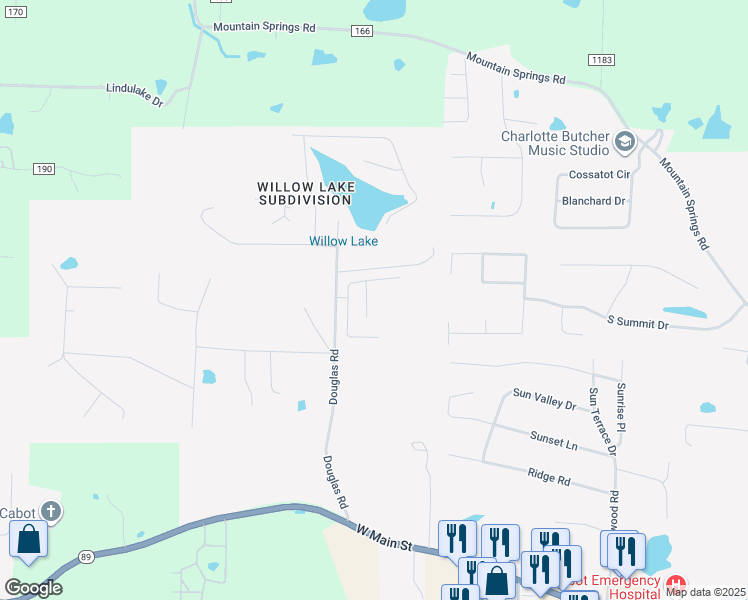 map of restaurants, bars, coffee shops, grocery stores, and more near 507 Sweet Gum Court in Cabot