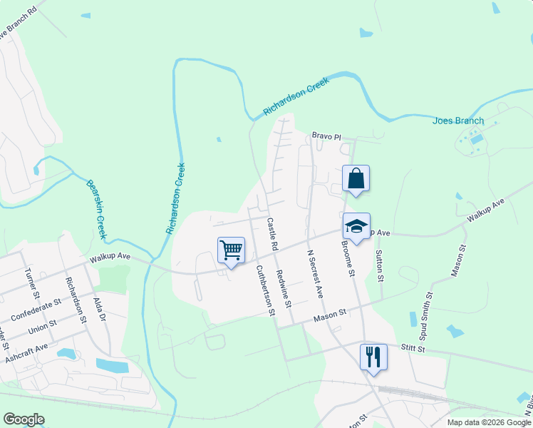 map of restaurants, bars, coffee shops, grocery stores, and more near 2600 Riverside Lane in Monroe
