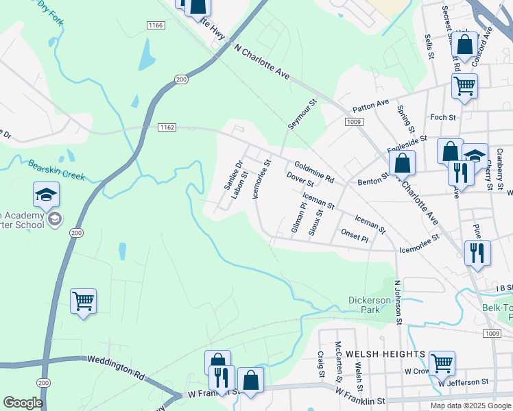 map of restaurants, bars, coffee shops, grocery stores, and more near 1713 Icemorlee Street in Monroe
