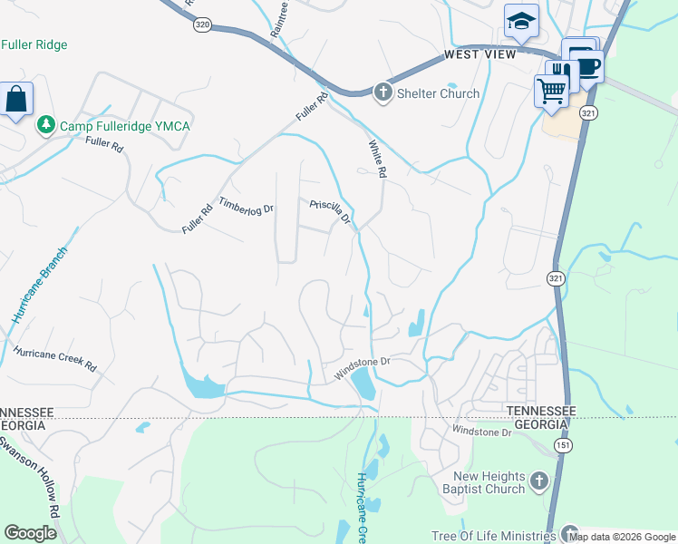 map of restaurants, bars, coffee shops, grocery stores, and more near 9461 Lazy Circles Drive in Ooltewah
