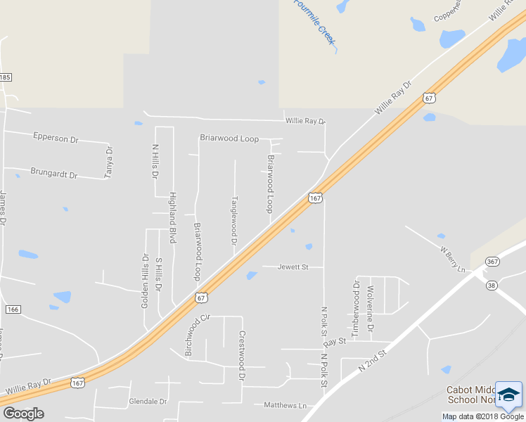 map of restaurants, bars, coffee shops, grocery stores, and more near 87 Briarwood Loop in Cabot