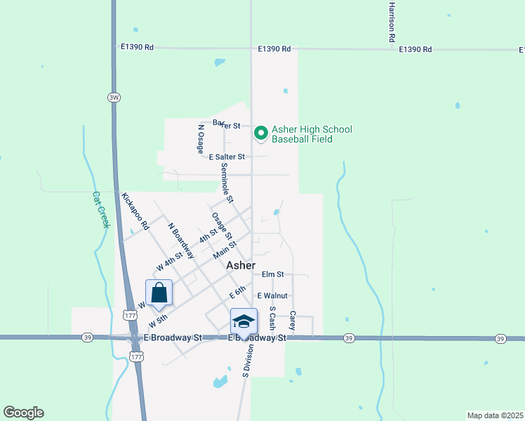 map of restaurants, bars, coffee shops, grocery stores, and more near 113 North Division Street in Asher
