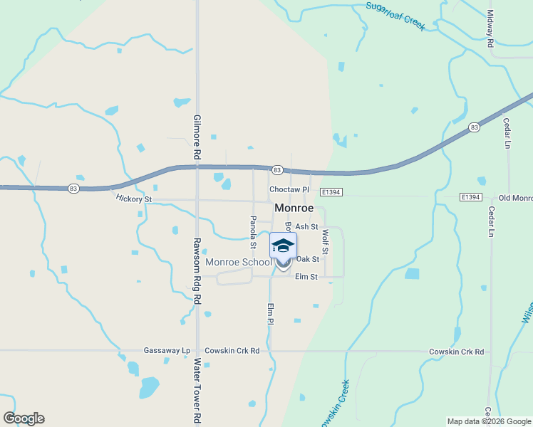 map of restaurants, bars, coffee shops, grocery stores, and more near 14947 Hickory Street in Monroe