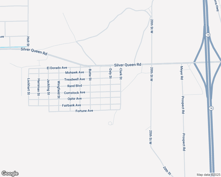 map of restaurants, bars, coffee shops, grocery stores, and more near Daly Street in Mojave