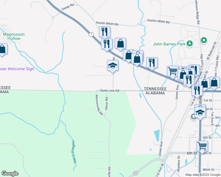 map of restaurants, bars, coffee shops, grocery stores, and more near 25831 State Line Road West in Ardmore