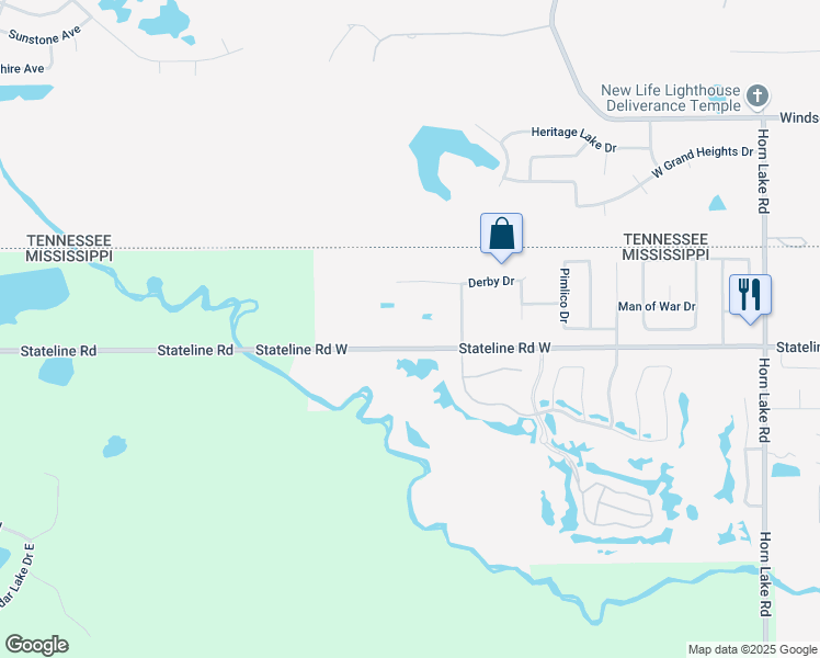 map of restaurants, bars, coffee shops, grocery stores, and more near 4800 Stateline Road West in Southaven