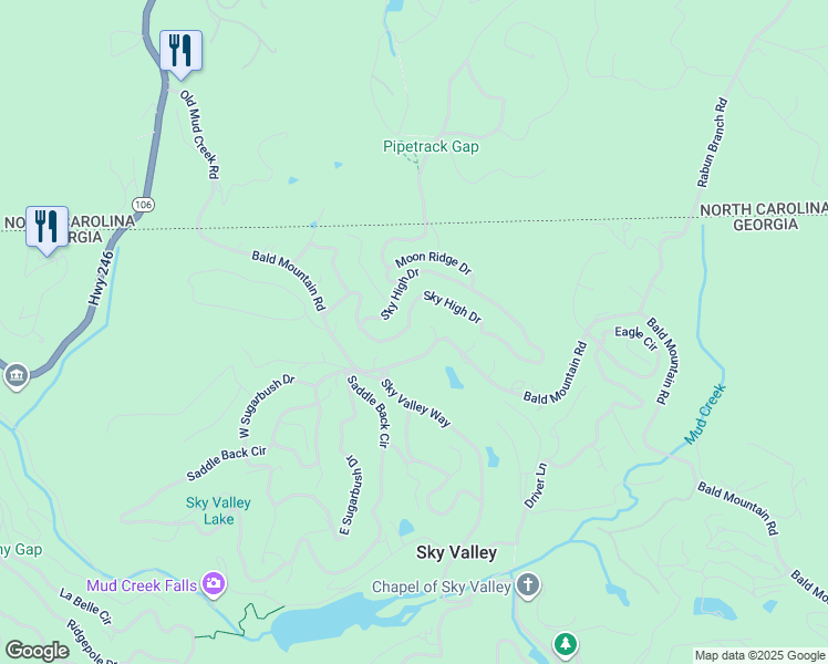 map of restaurants, bars, coffee shops, grocery stores, and more near 308 Sky High Drive in Dillard