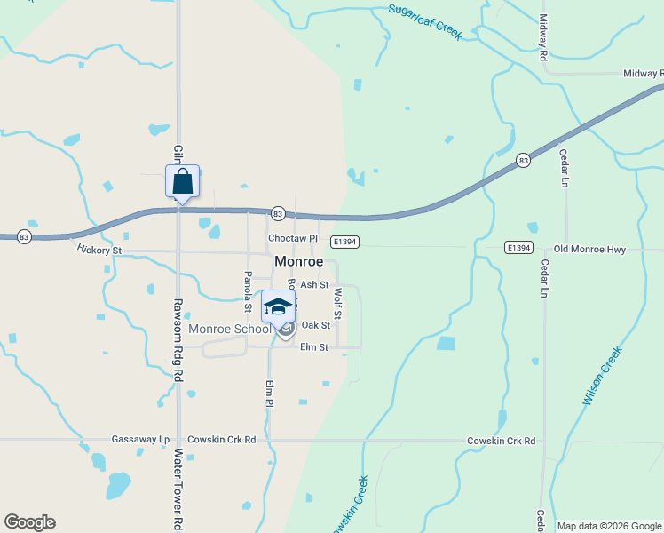 map of restaurants, bars, coffee shops, grocery stores, and more near in Monroe