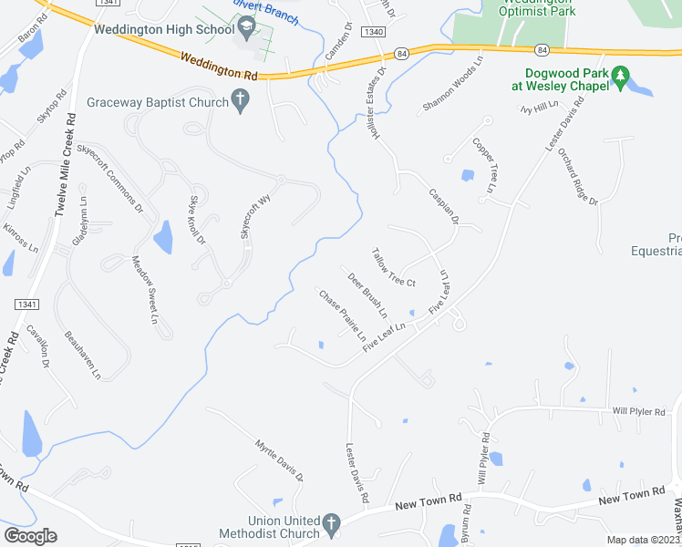 map of restaurants, bars, coffee shops, grocery stores, and more near 406 Deer Brush Lane in Waxhaw