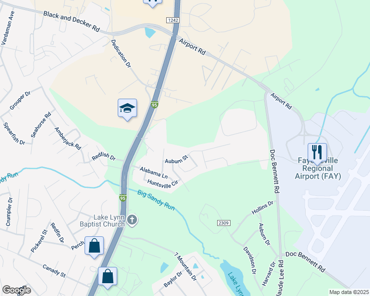 map of restaurants, bars, coffee shops, grocery stores, and more near 155 Auburn Street in Fayetteville
