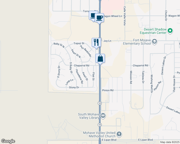 map of restaurants, bars, coffee shops, grocery stores, and more near 5665 Rocky Road in Fort Mohave