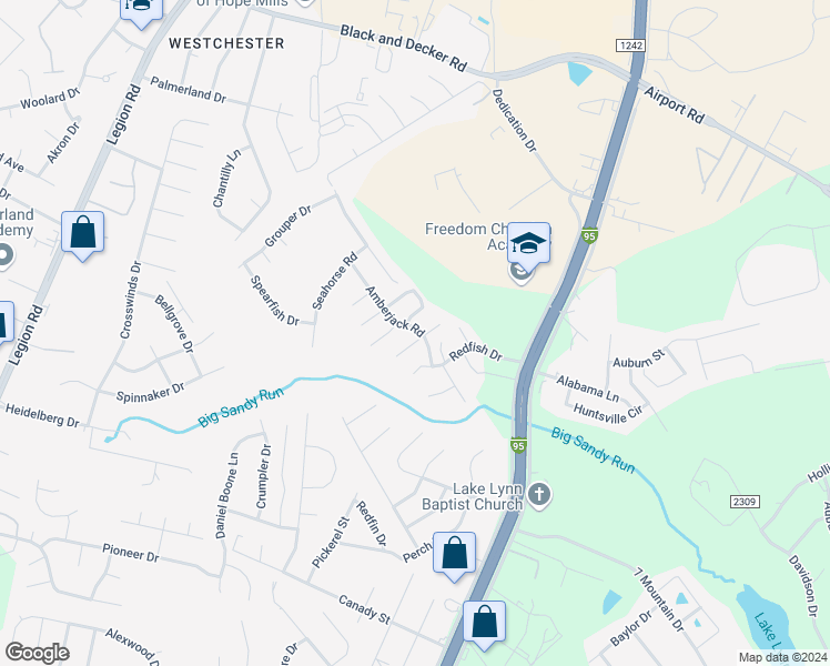 map of restaurants, bars, coffee shops, grocery stores, and more near 3200-3298 Amberjack Road in Fayetteville