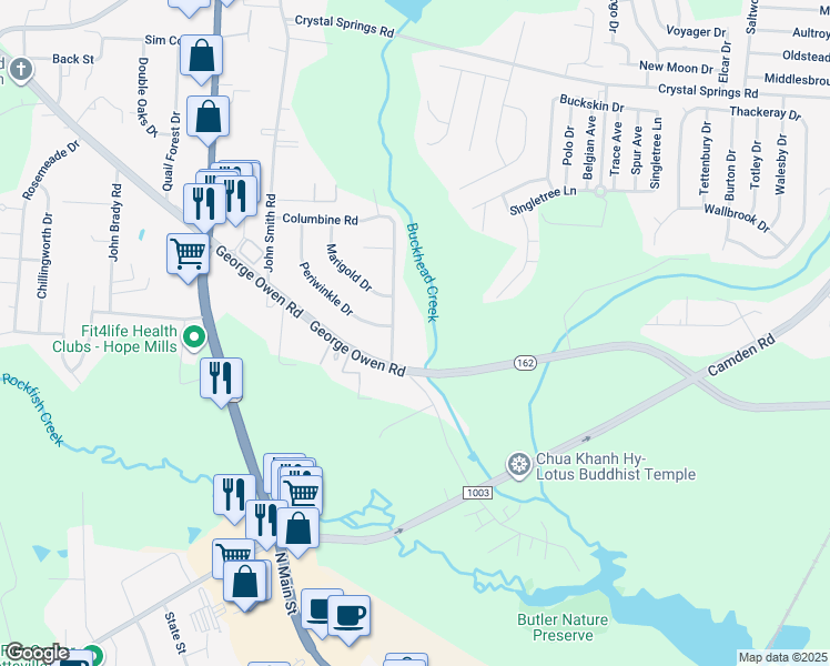 map of restaurants, bars, coffee shops, grocery stores, and more near 2907 George Owen Road in Fayetteville