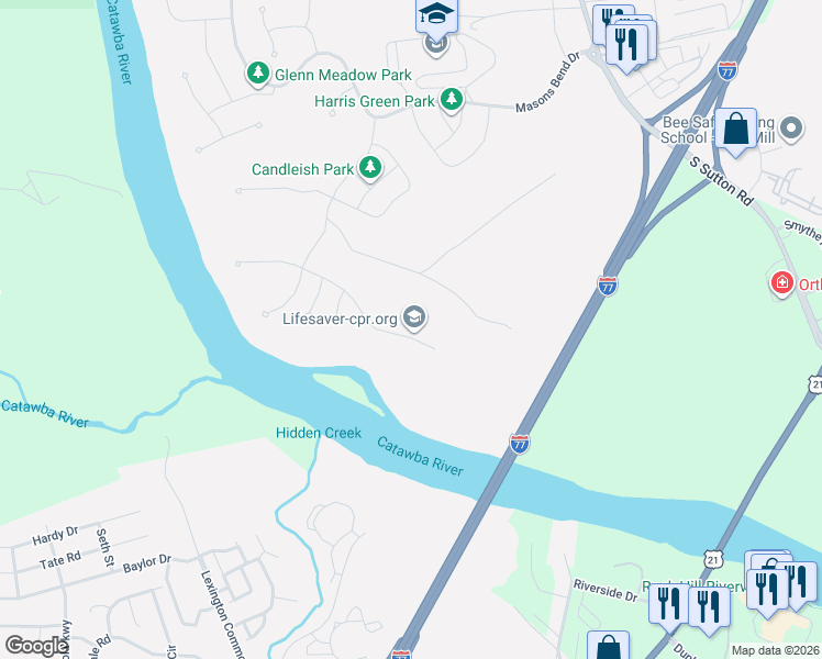 map of restaurants, bars, coffee shops, grocery stores, and more near 1100 Weir Court in Fort Mill