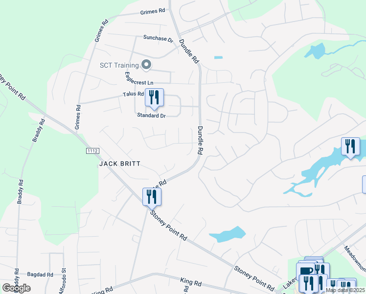 map of restaurants, bars, coffee shops, grocery stores, and more near 7025 Rockridge Lane in Fayetteville