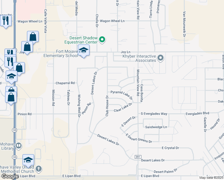 map of restaurants, bars, coffee shops, grocery stores, and more near 1924 Pyramid Lake Drive in Fort Mohave