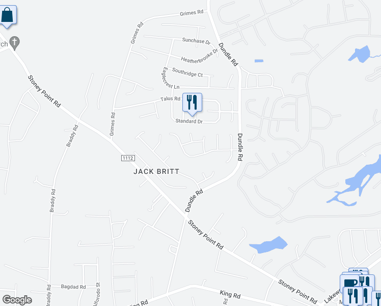 map of restaurants, bars, coffee shops, grocery stores, and more near 7118 Rockridge Lane in Fayetteville