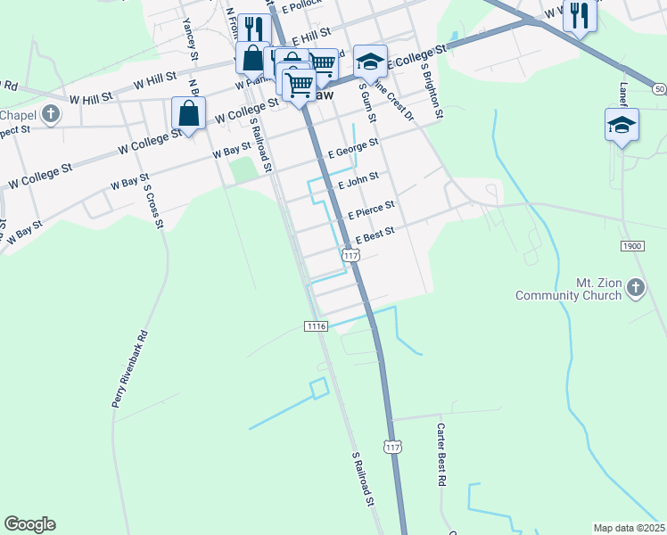 map of restaurants, bars, coffee shops, grocery stores, and more near 114 West Washington Street in Warsaw