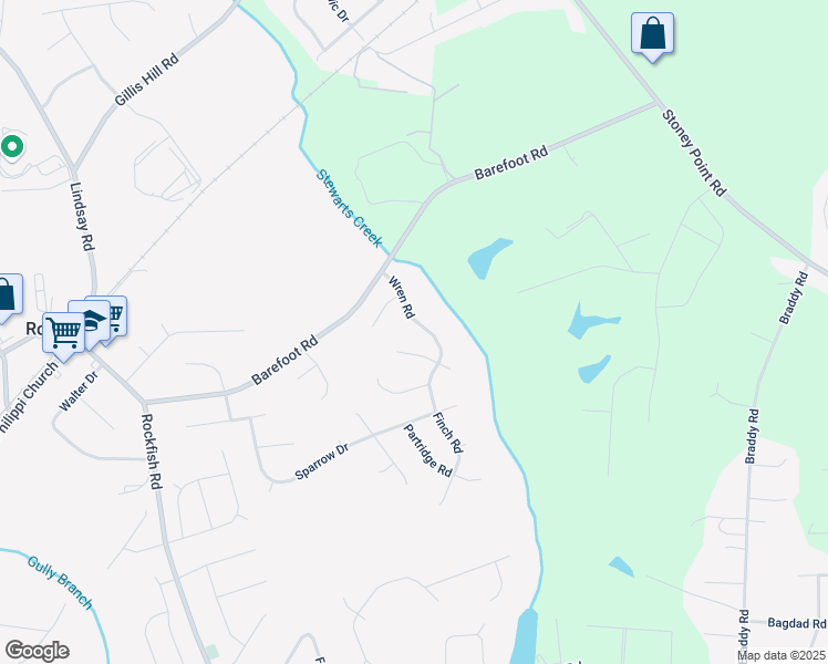 map of restaurants, bars, coffee shops, grocery stores, and more near 117 Wren Road in Fayetteville