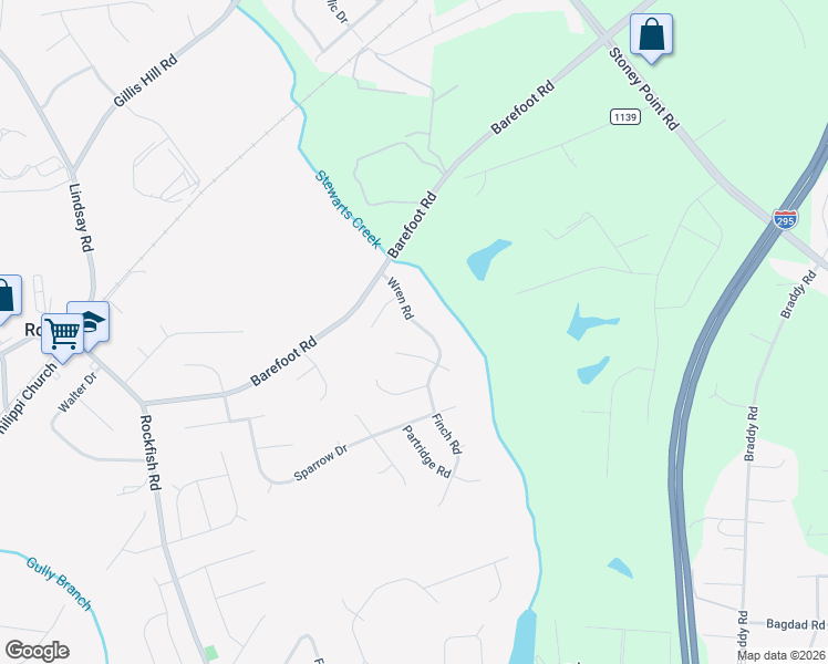 map of restaurants, bars, coffee shops, grocery stores, and more near 117 Wren Road in Fayetteville