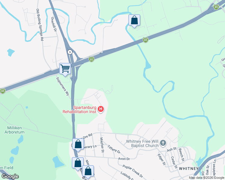 map of restaurants, bars, coffee shops, grocery stores, and more near 290 North Grove Medical Park Drive in Spartanburg