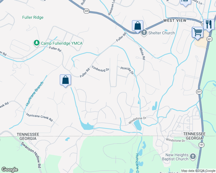 map of restaurants, bars, coffee shops, grocery stores, and more near 1306 Timbercrest Lane in Chattanooga