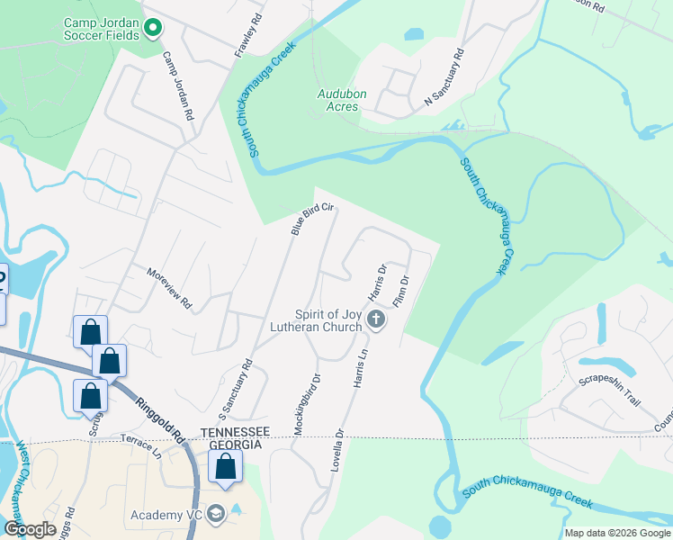 map of restaurants, bars, coffee shops, grocery stores, and more near in East Ridge