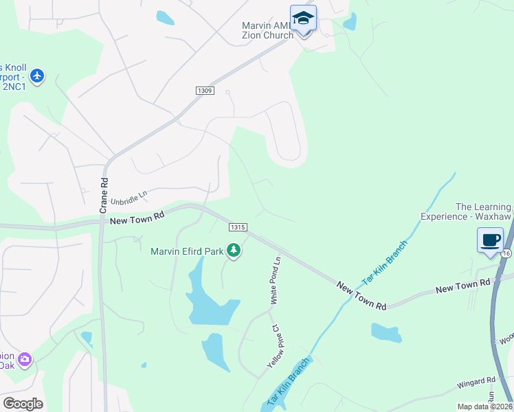 map of restaurants, bars, coffee shops, grocery stores, and more near 9002 New Town Road in Waxhaw