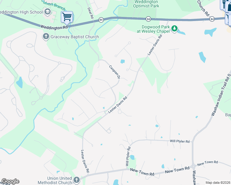 map of restaurants, bars, coffee shops, grocery stores, and more near 508 Five Leaf Lane in Waxhaw