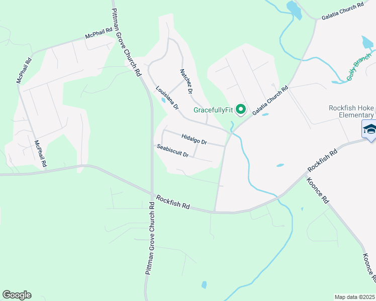 map of restaurants, bars, coffee shops, grocery stores, and more near 280 Seabiscuit Drive in Raeford