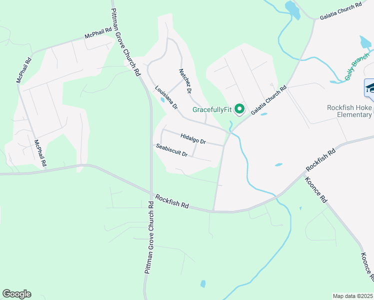map of restaurants, bars, coffee shops, grocery stores, and more near 275 Seabiscuit Drive in Raeford